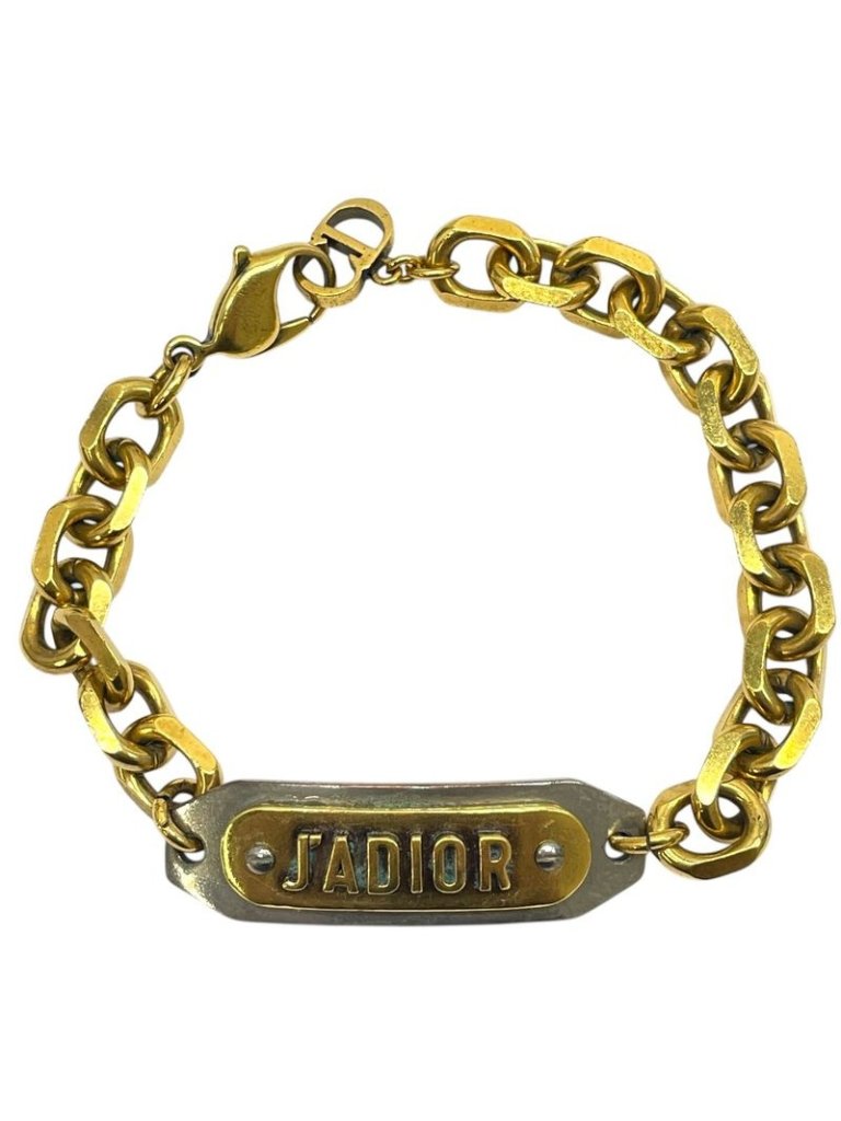 Dior J'adior Chain Plate Bracelet Bangle Logo Gold Luxury Glamorous Sophisticati